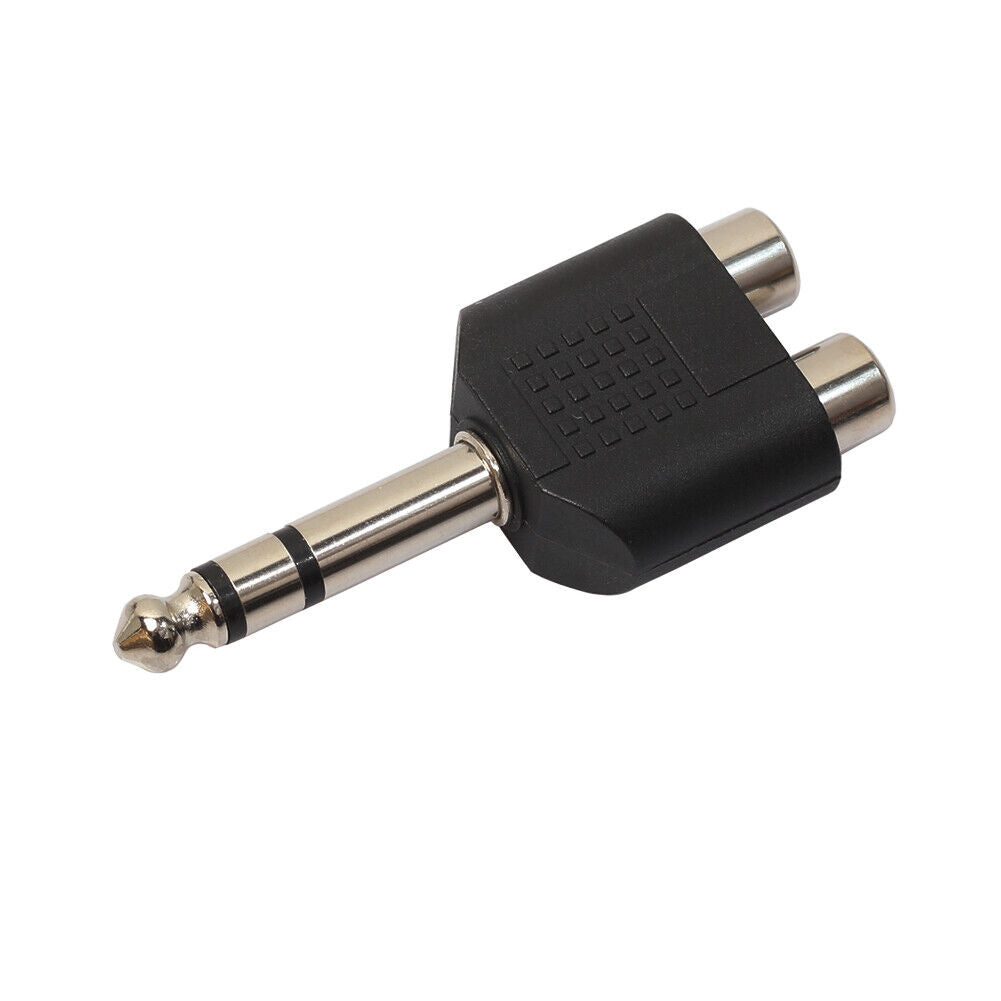 2Pcs 6.35mm 1/4" Stereo Plug to 2 RCA Female Jacks Splitter Audio Converter
