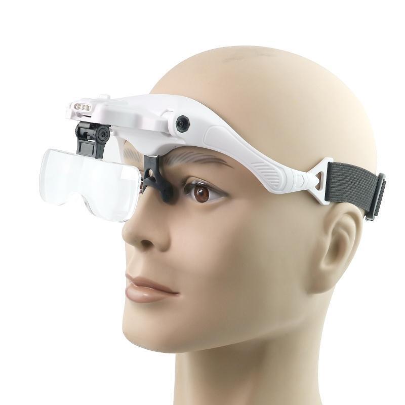 LED Head Magnifier Hands Free Headband Magnifying Glasses with 4 Led Jeweler's