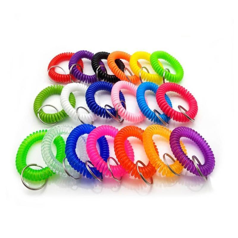 Fashion Spirl Bracelet 50pcs Mixed Wrist Coil Keychain Stretch Wristband Keyring
