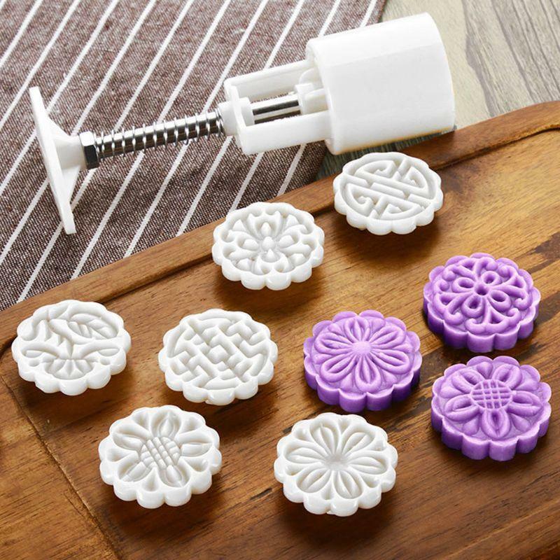 6pcs Flower Stamps 25g Mooncake Barrel Mold Hand Press Moon Cake Pastry DIY