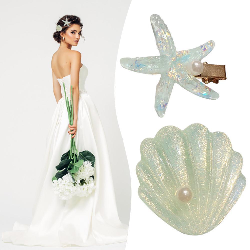2pcs/set Korean Sea Star Shell Hairpins Women Irregular Hair Clips (Green)