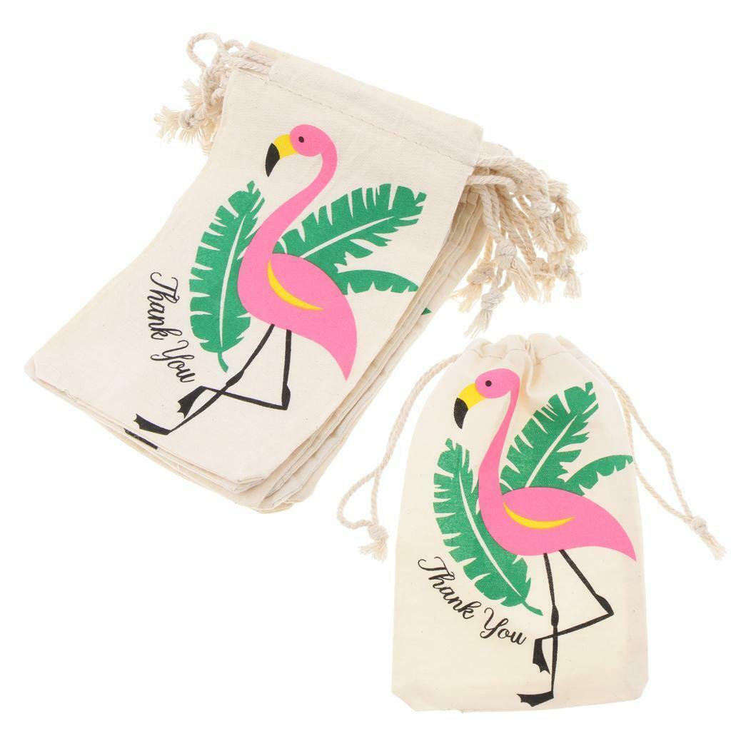 20pcs Flamingo Thank you  Linen Jewelry Pouch Drawstring Bag Favor