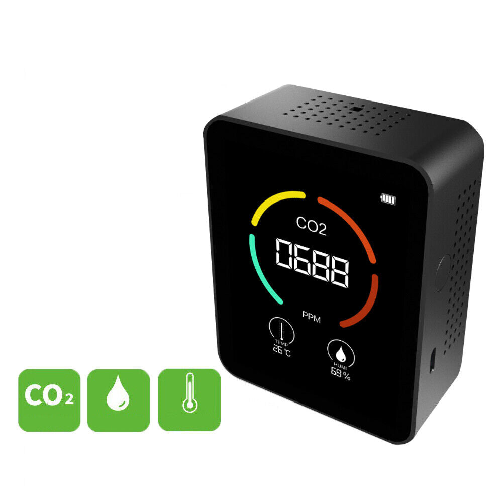 Portable CO2 Air Monitor Quality Temperature Humidity Home Detector (Black)