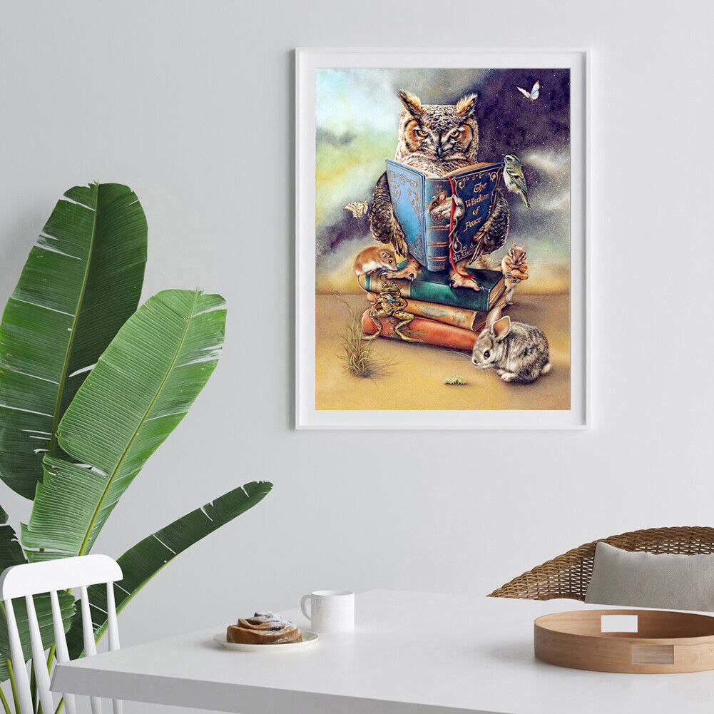Book Owl Full Drill Round Diamond Painting 5D Mosaic Kit Picture Home Decor