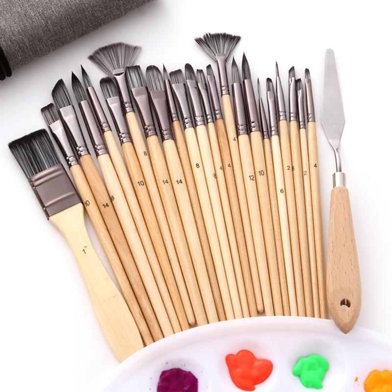 24Pcs Artist Paint Brush with Roll-up Bag Portable Art Set for Beginner Painting