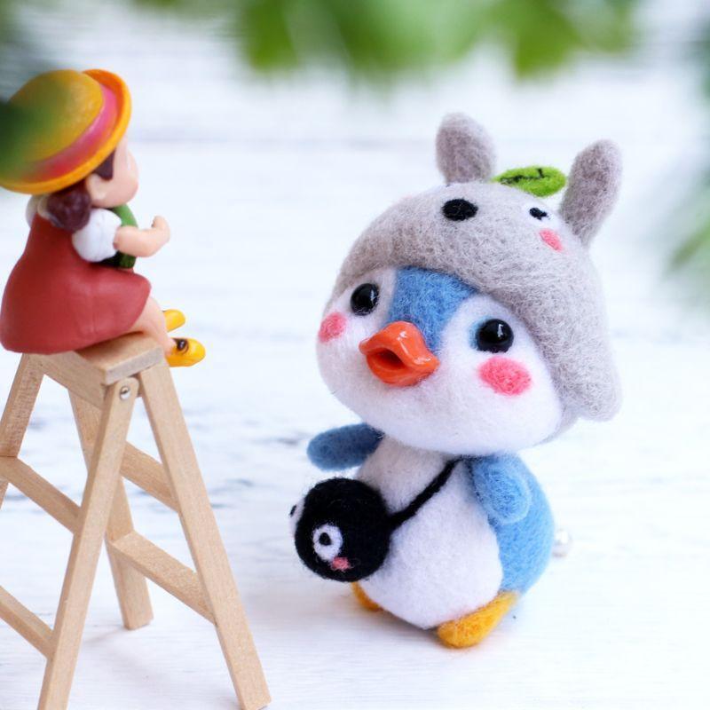Penguin Wool Felt Crafts DIY Unfinished Poked Set Handcraft Needle Material Bag