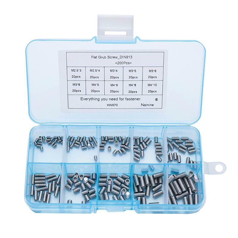 Flat Point Hexagon Socket Set Screws Headless 200Pcs/set M2.5 M3 M4 DIN913