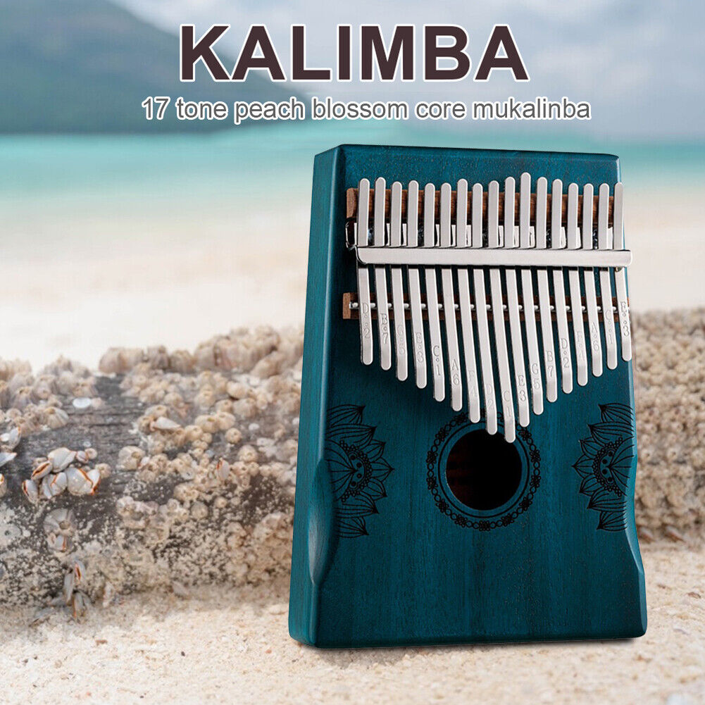 17 Key Portable Mahogany Kalimba Wooden Thumb Piano with Armrests (Blue)