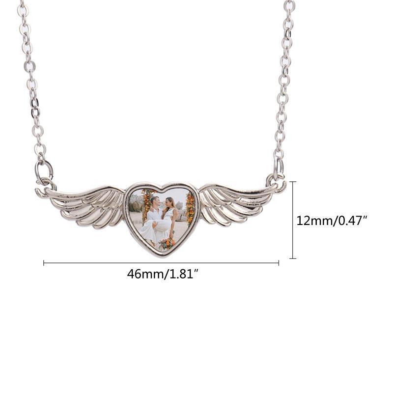 Sublimation Blank Picture Necklace Heart Shape Bezel Pendant Trays with Wing