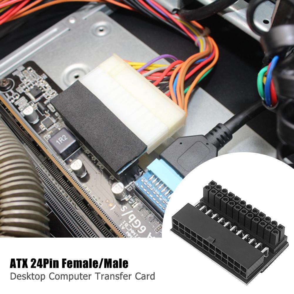 90 Degree Desktop Motherboard ATX 24Pin Female to 24Pin Male Power Adapter