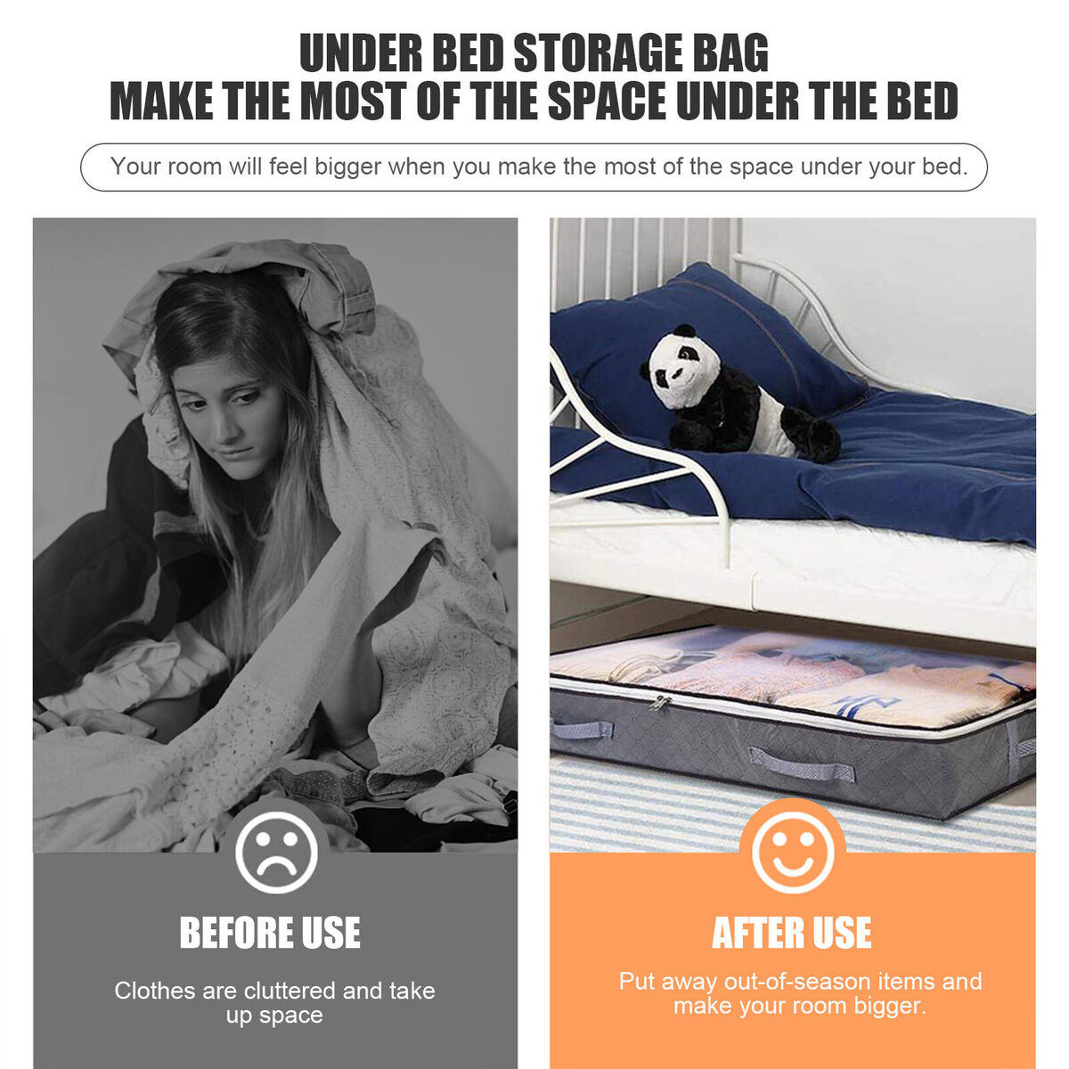 Under Bed Storage Organizer Reinforced Handle Clear Window for Clothing