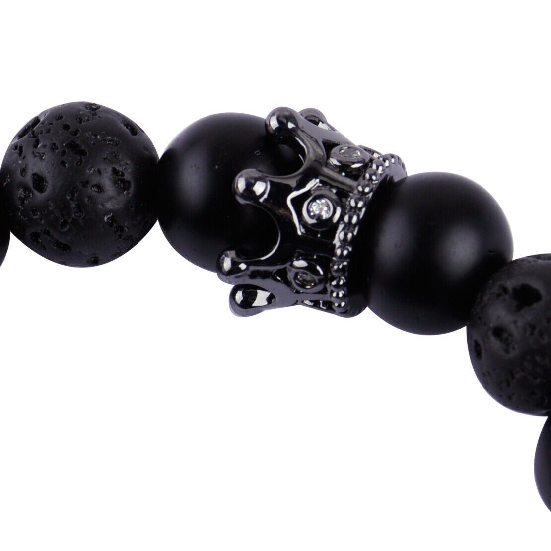 2x Couple His and Her Bracelet Black Matte Lava Stone White Howlite 8mm Beads Ld
