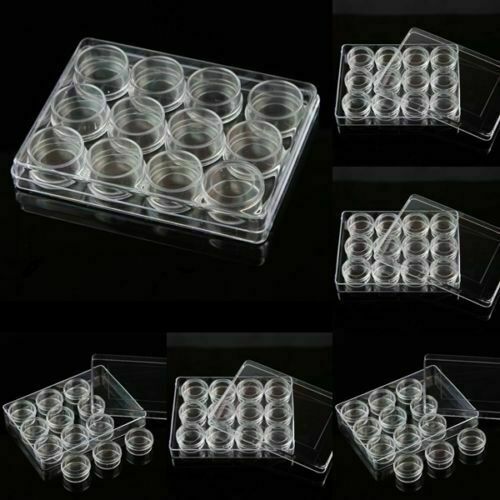 Clear Plastic Jewelry Storage Box With 12 Small Round Cylindrical Containers New
