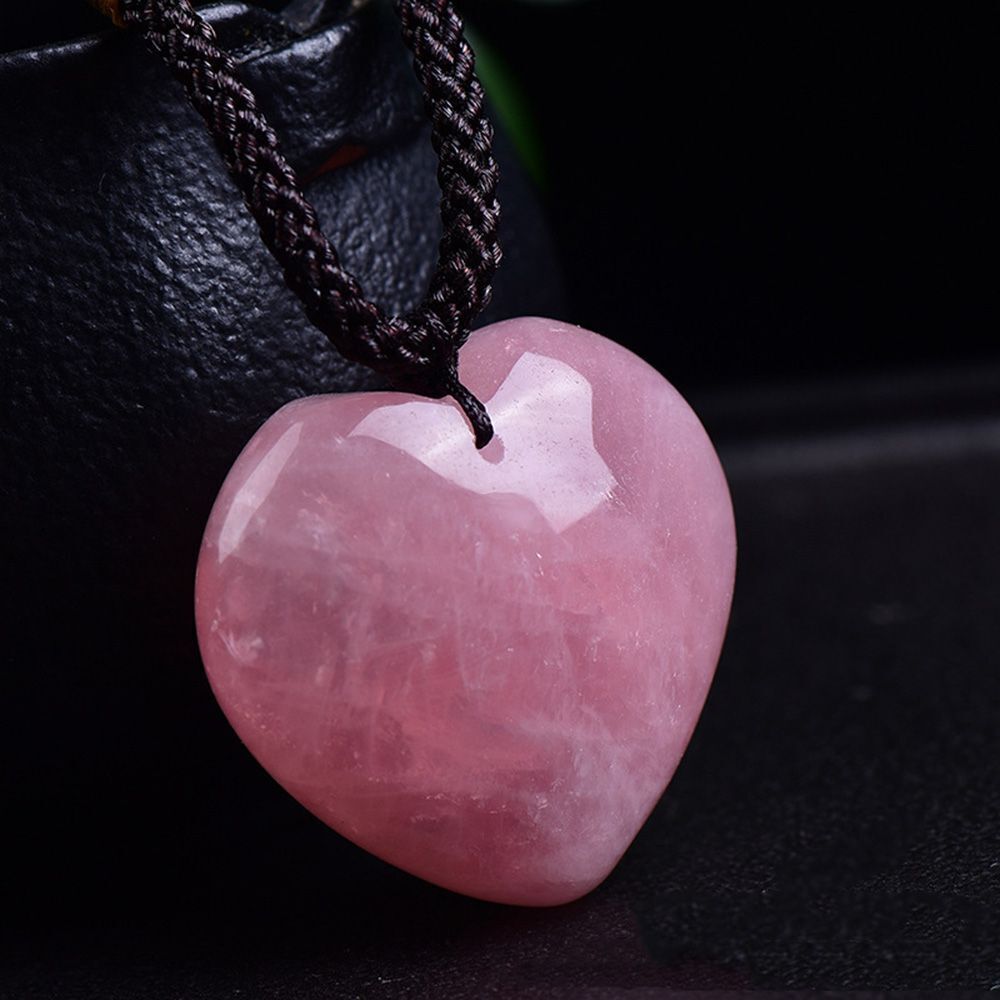 Natural Gift Healing Magic Wand Pink Crystal Necklace Jade Gem Heart Pendant
