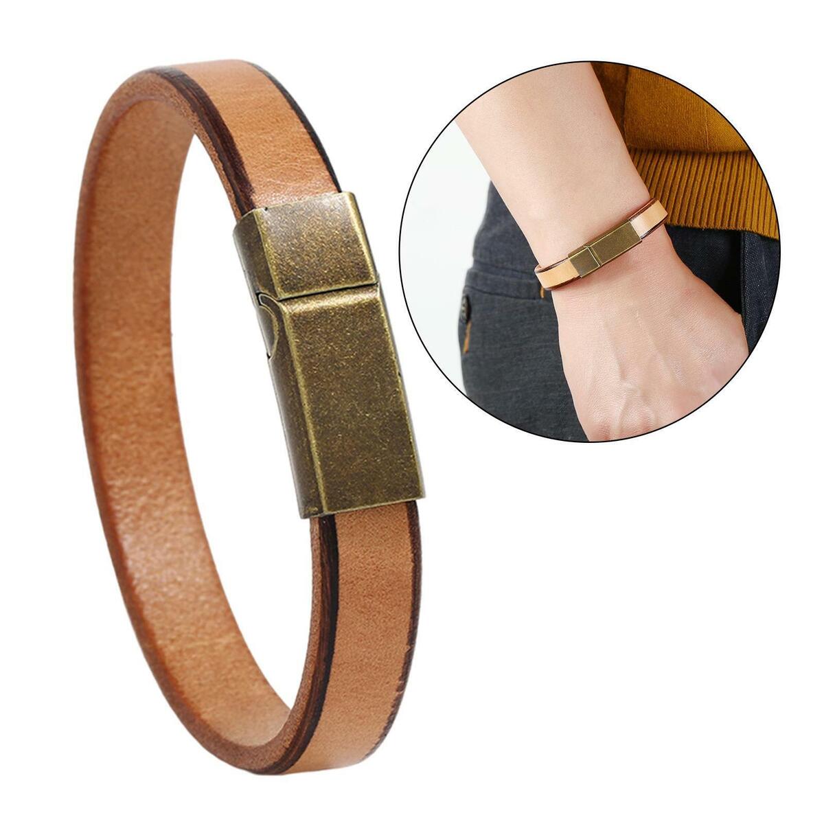 PU Leather Wristband Bracelet Cuff Wrap Jewelry Bangle 20.5cm Dark Brown+PU