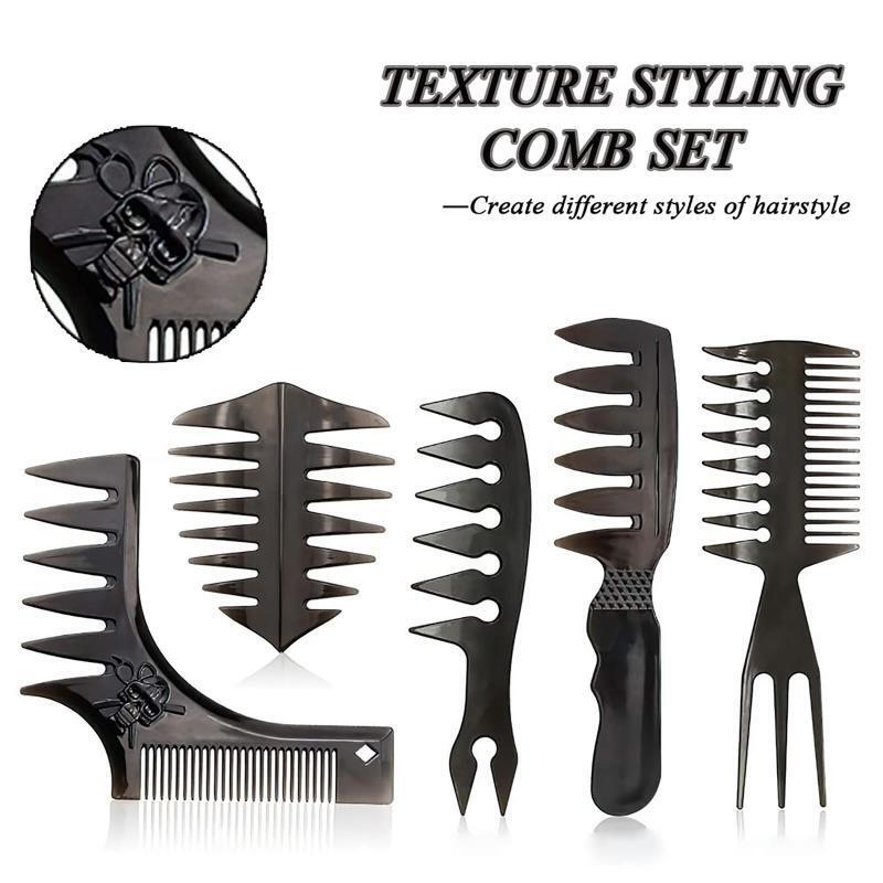 5pcs Men's Oil Head Comb Anti Static Wide Teeth Combs Pro Hair Styling Tool