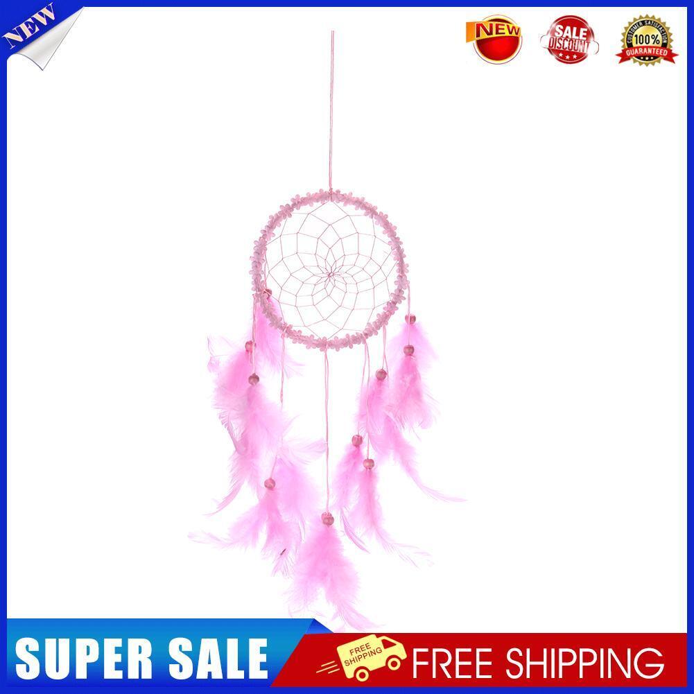 Flower Feathers Dream Catcher Wall Hanging Home Car Decor Ornament(Pink)