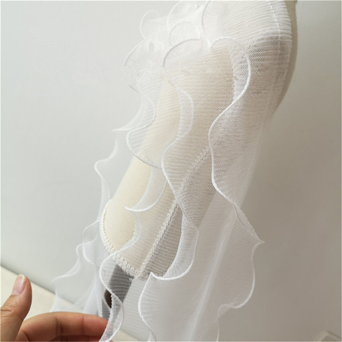 3 Layers Pleated Ruffle Lace Edge Trim Ribbon Fabric DIY Sewing Wedding Dress