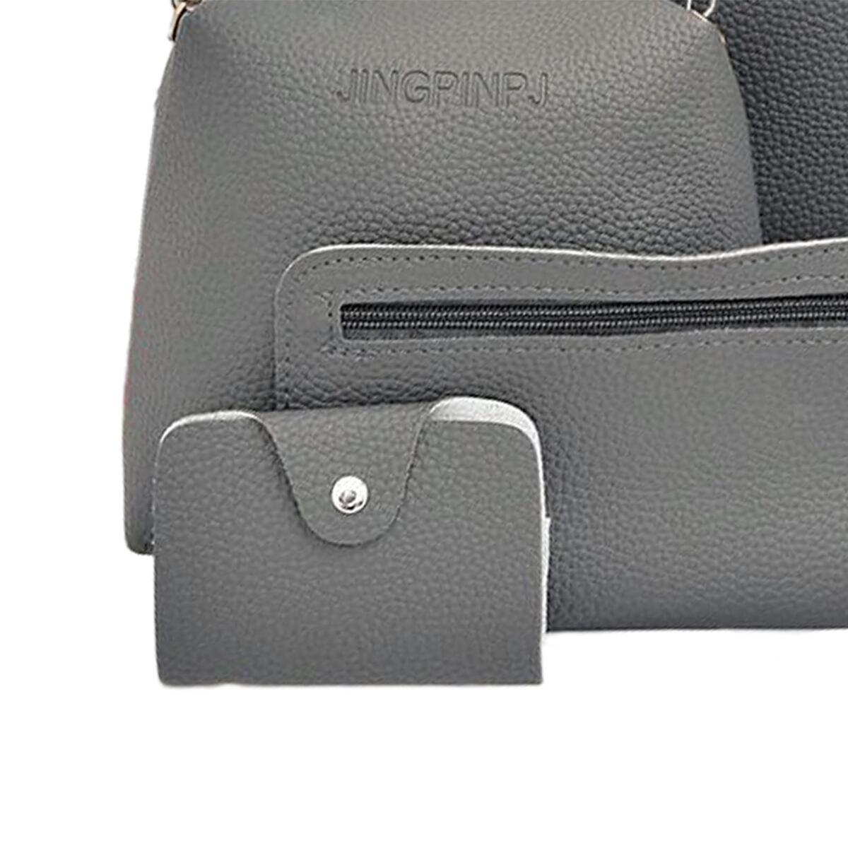 2 Set Women PU Leather Handbags Set Zipper Closure Gray+Khaki