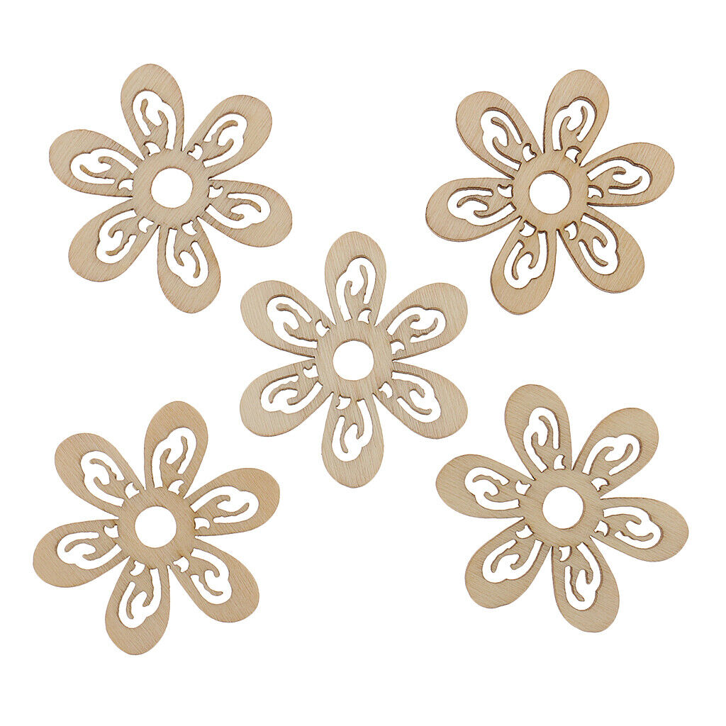 20 Pieces Unfinished Hollow Flower Shape Wooden Pieces Embellishments 35mm