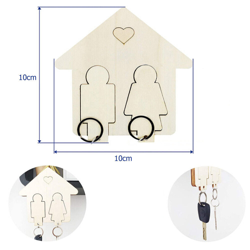 Wooden Key Chain Couples, Set of 2 Keys Ring with Matching Magnetic Hanger