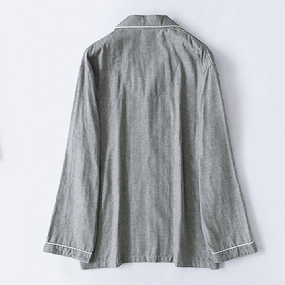 Men Cotton Pajamas Sets Long Sleeve Tops Clothes Sleepwear Suit(Grey L)