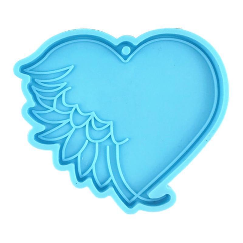Shiny Love Heart Feather Keychain Mold Handmade Glossy Love Heart Key Chain Mold