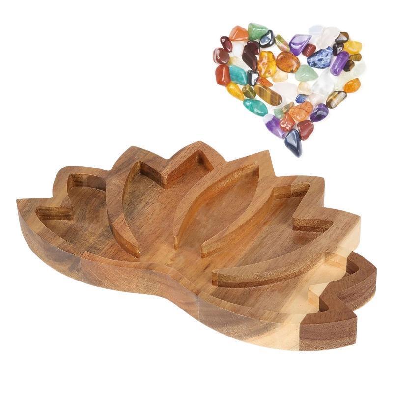 Wooden Lotus Crystal Tray Crystals Stones Wood Organizer Display Shelf