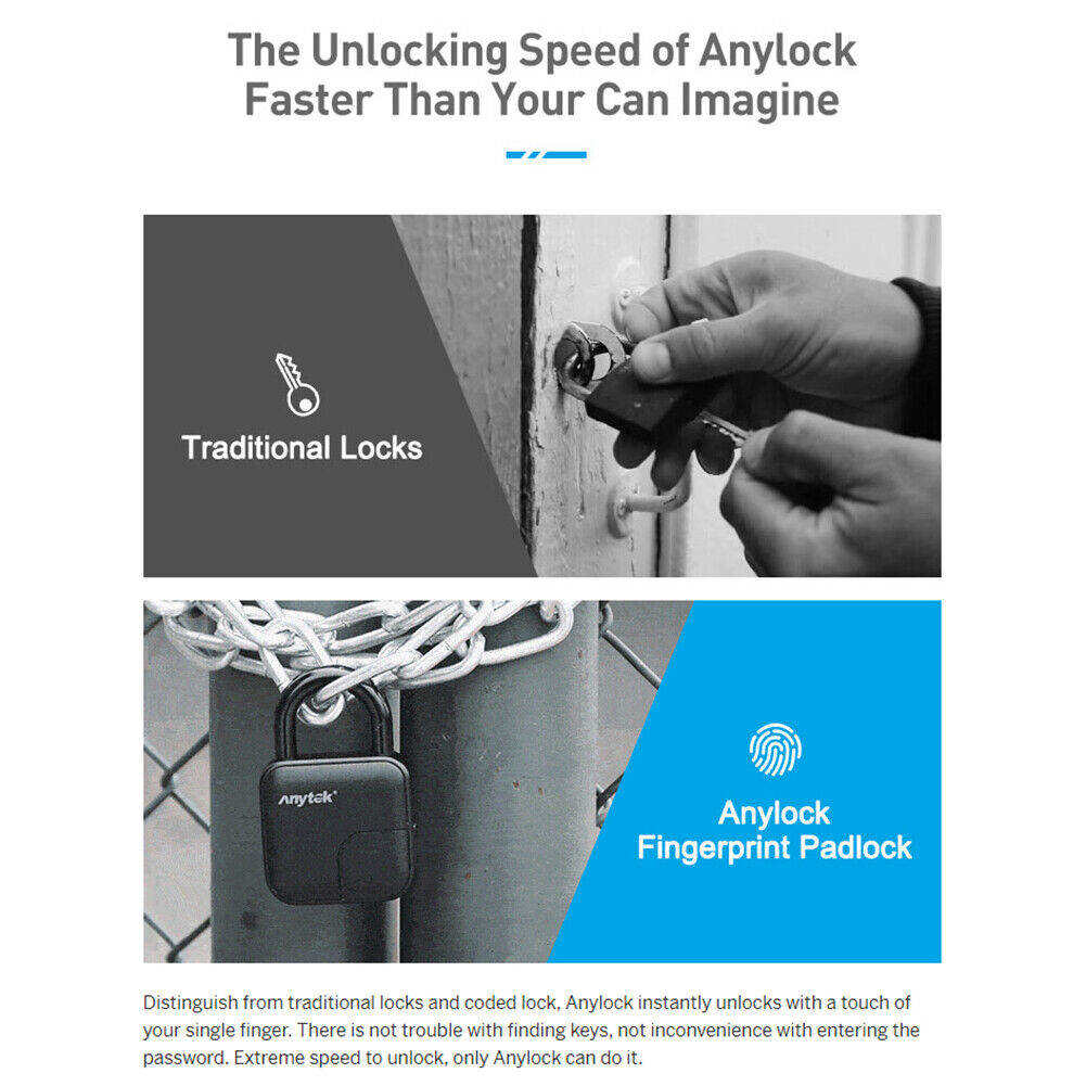 L3 Smart Keyless Fingerprint Padlock Waterproof Anti-Theft Security Lock