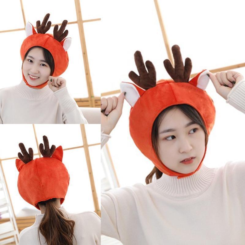 Cartoon Elk Deer Antlers Plush Hat Funny Animal Stuffed Headgear Cap Photo Props