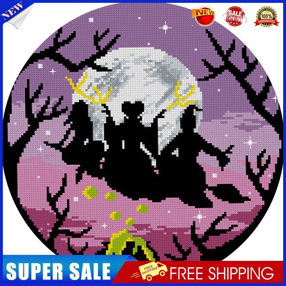 Partial Cross Stitch Witch Moon DIY Embroidery Cotton Thread Home Pictures