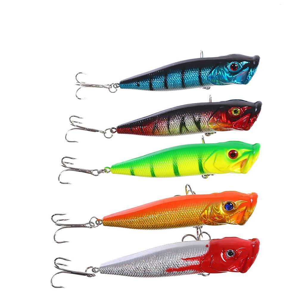 5pcs 9.5cm Fishing Topwater Floating Popper Poper Lure Hooks Bait Crankbait