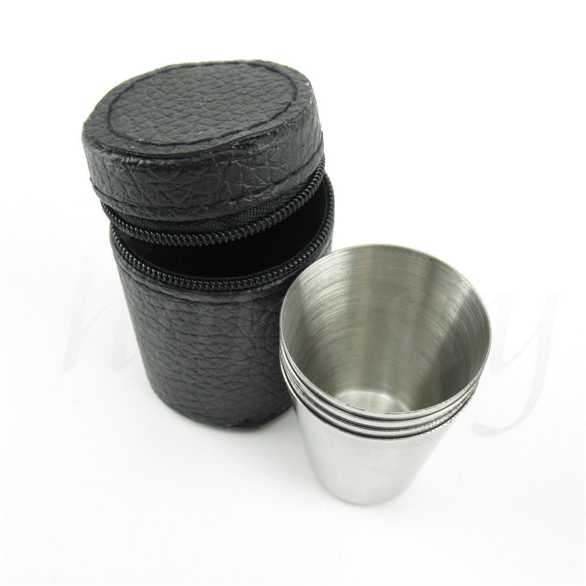 4pcs Camping / Travel Stainless Steel Shot Glass Set with PU Leather Case Cover