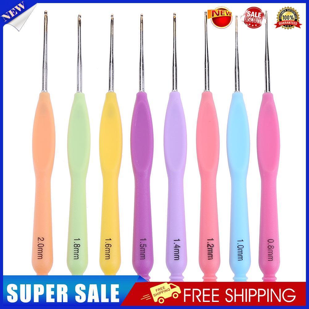 8pcs Aluminum Needle Plastic Handle Yarn Stitching Weave Crochet Hooks Kit