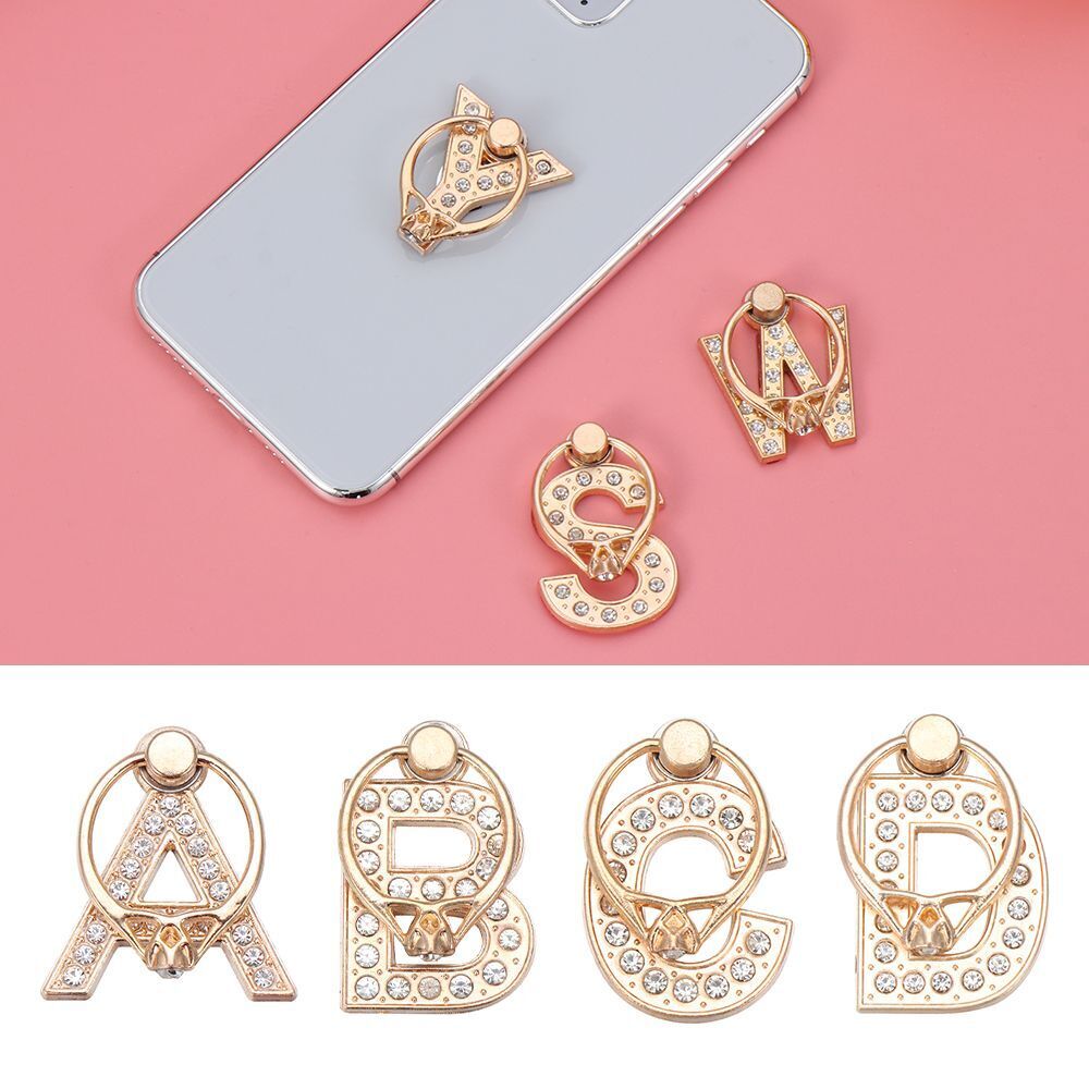 Luxury Diamond Car Bracket Finger Ring Holder Letter Phone Stand 360 Rotation