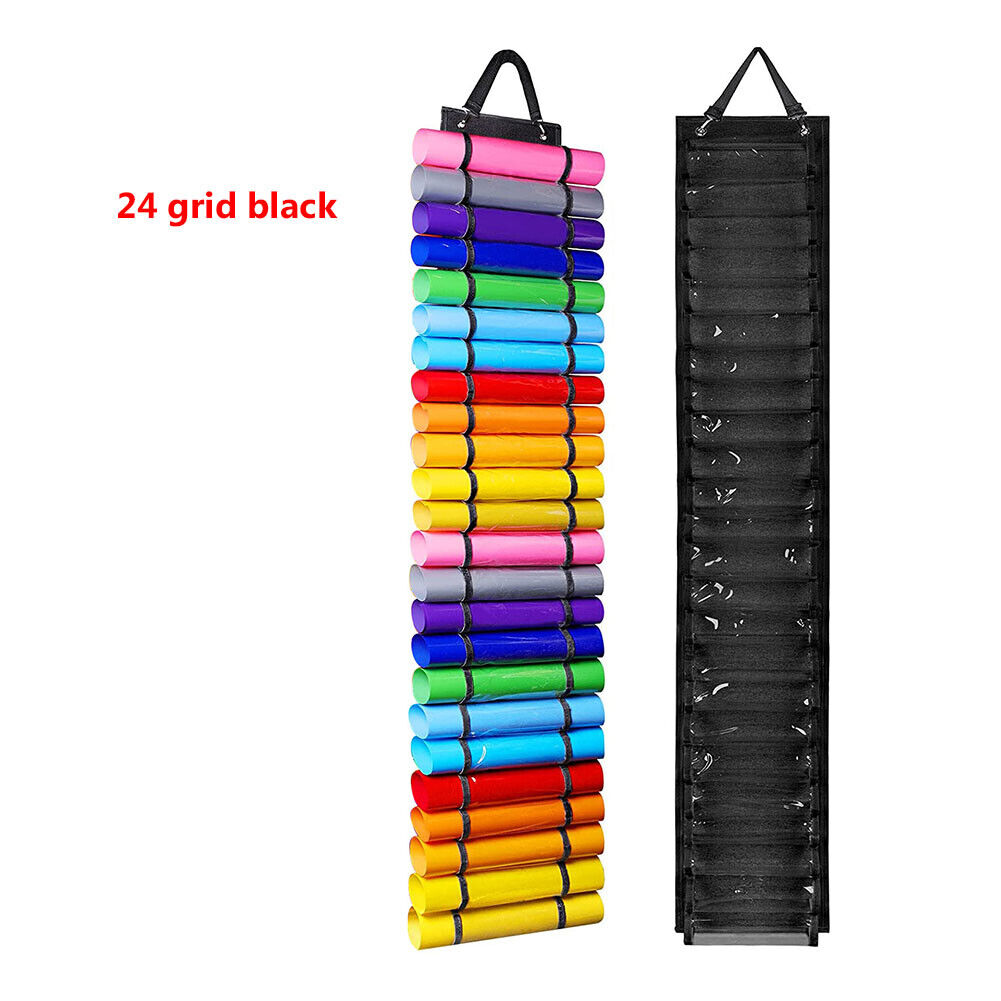 Vinyl Roll Holder 24 Grids Vinyl Organizer Wall Door Hanging Bag (Black)