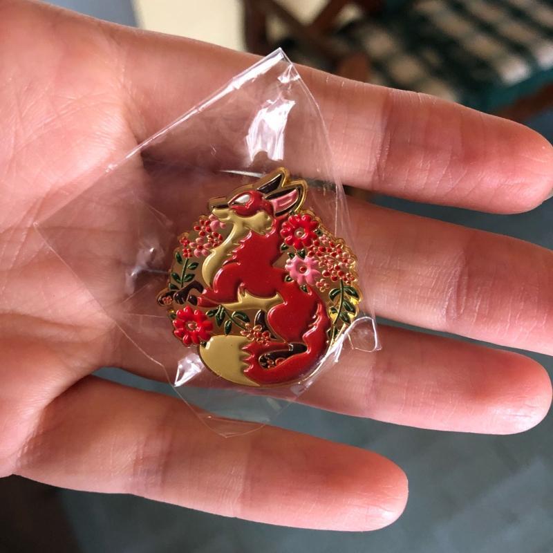 Cute Red Fox Animal and Wildflower Brooch Enamel Pins Accessory for Backpacks