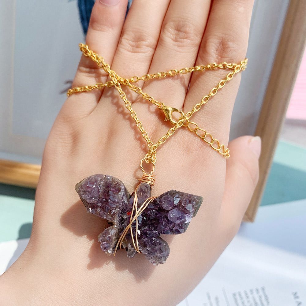 Necklace Pendant Crystal Crafts Jewelry Accessories Natural Amethyst Cluster