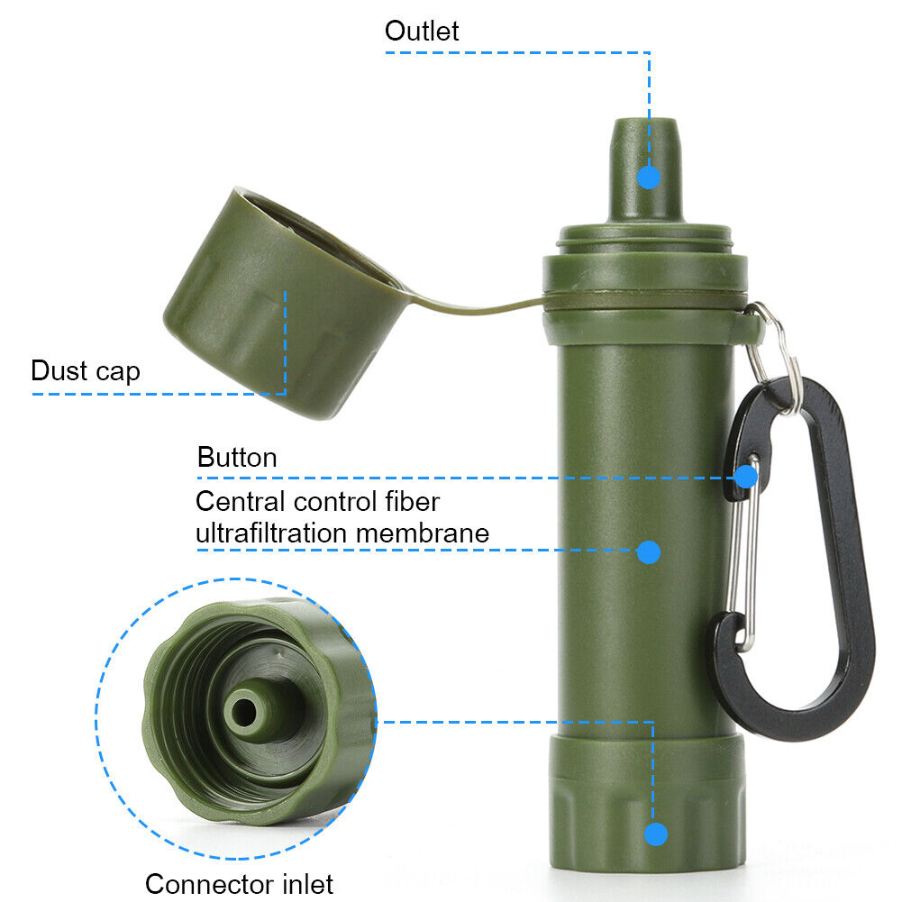 Drinking Water Filter Hiking Survival Water Purifier w/ Straw (Army Green)