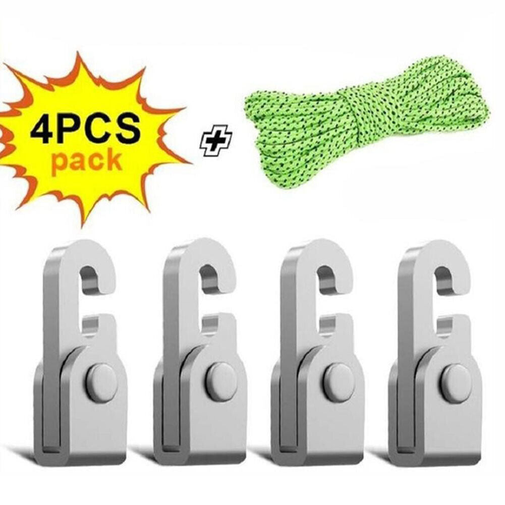 4pcs Automatic Lock Hooks No Knot Tent Self-locking Hooks with 1pc 5m Rope