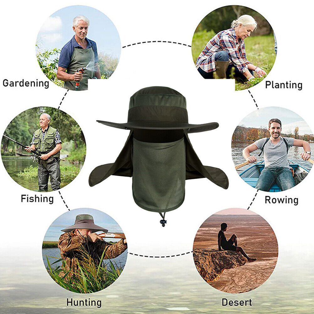 UV Protection Fisherman Hat Sun Visor Cap for Fishing Camping (Army Green)