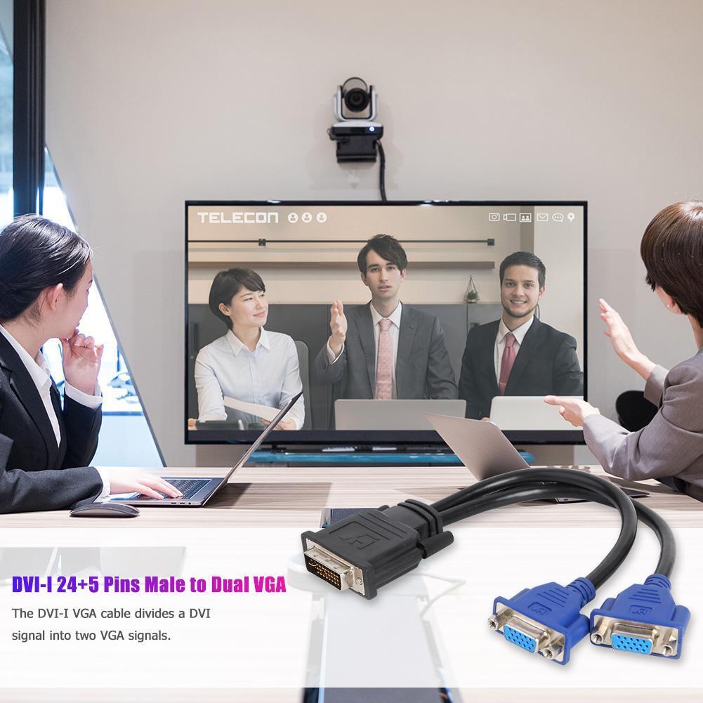 DVI-I 24+5 Pins Male to Dual VGA Female Monitor Adapter Y-Splitter Cable