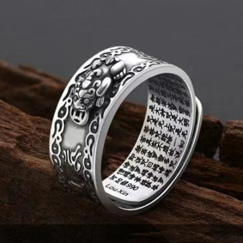 Lucky Carving Scripture Adjustable Rings Feng Shui Amulet Wealth Lucky Open Ring