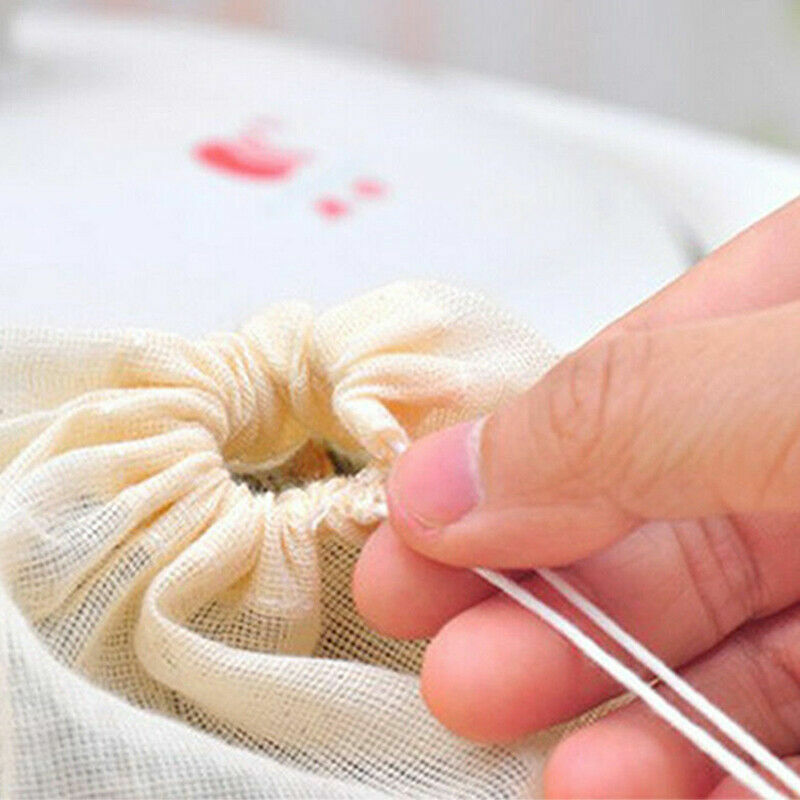 10 Cotton Muslin Drawstring Straining Tea Cooking Separate Spice Food Filter Bag