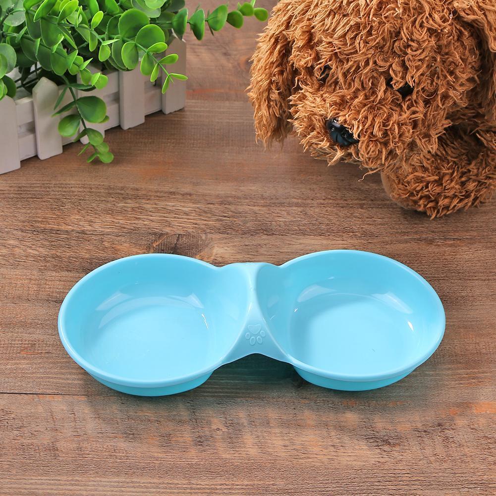 Dog Cat Double Bowl Puppy Food Water Feeder Pets Drinking Dishes (Blue)