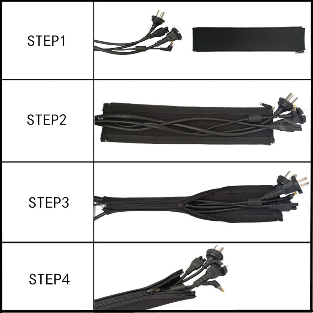 4Pcs Cable Sleeve Zipper Closure Wrap Wire Cord Cover Organizer For PC/TV/Phone