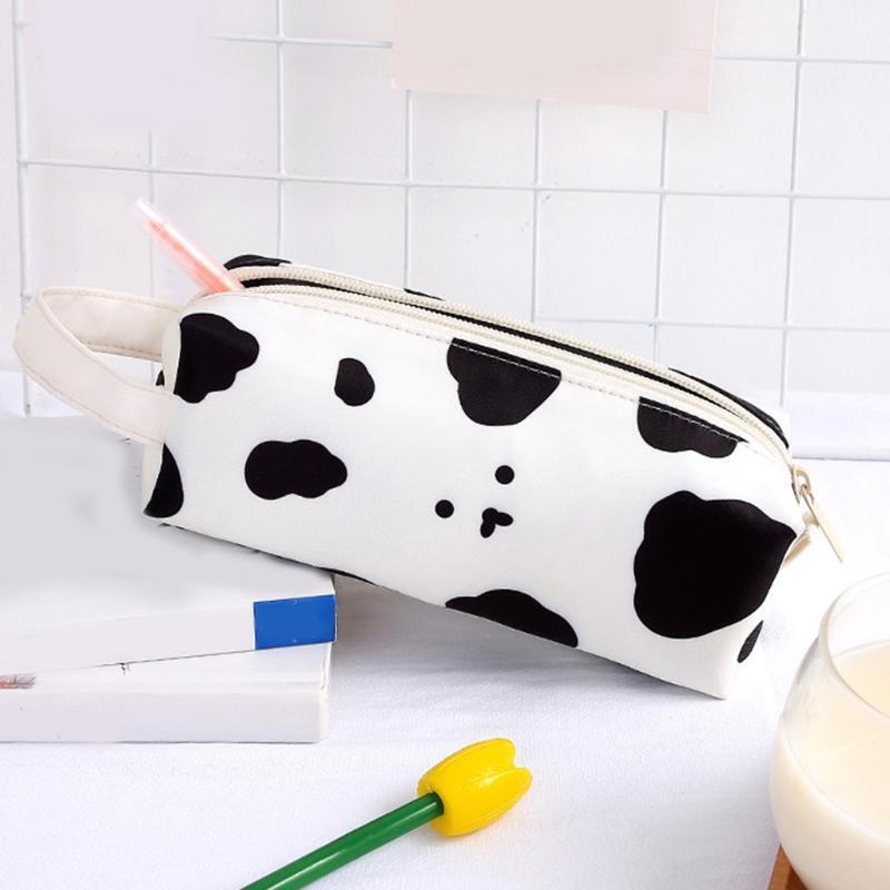 Large Zippered Pen Bag Cow-like Pen Case for Children Students Girls Boys School