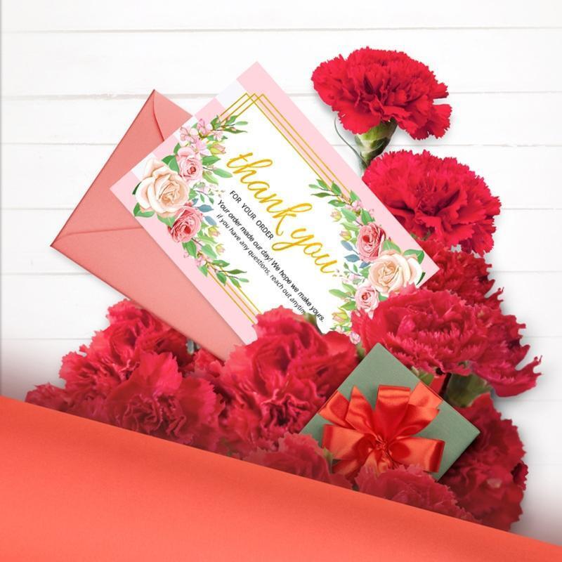 30pcs Rose Flower Thank You Cards Romantic Message Card Insert Card for Retail