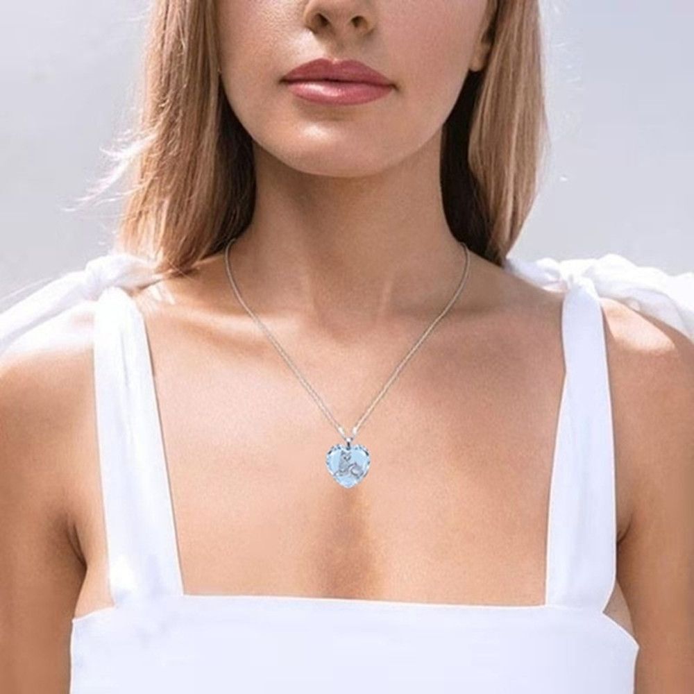Party White Crystal Cat Pattern Pendant Heart Shaped Jewelry Women's Necklace
