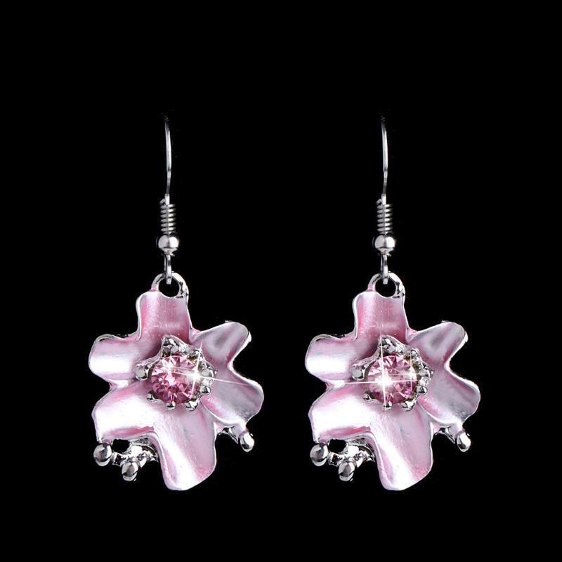 Women Necklace Jewelry Flower Pendant Earring Rhinestone Alloy Fashion Exquisite